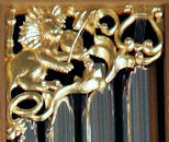 wood carved lion, pipe shades, Fritts pipe organ, Marion Camp Oliver Organ at St. Mark's Cathedral in Seattle, WA 